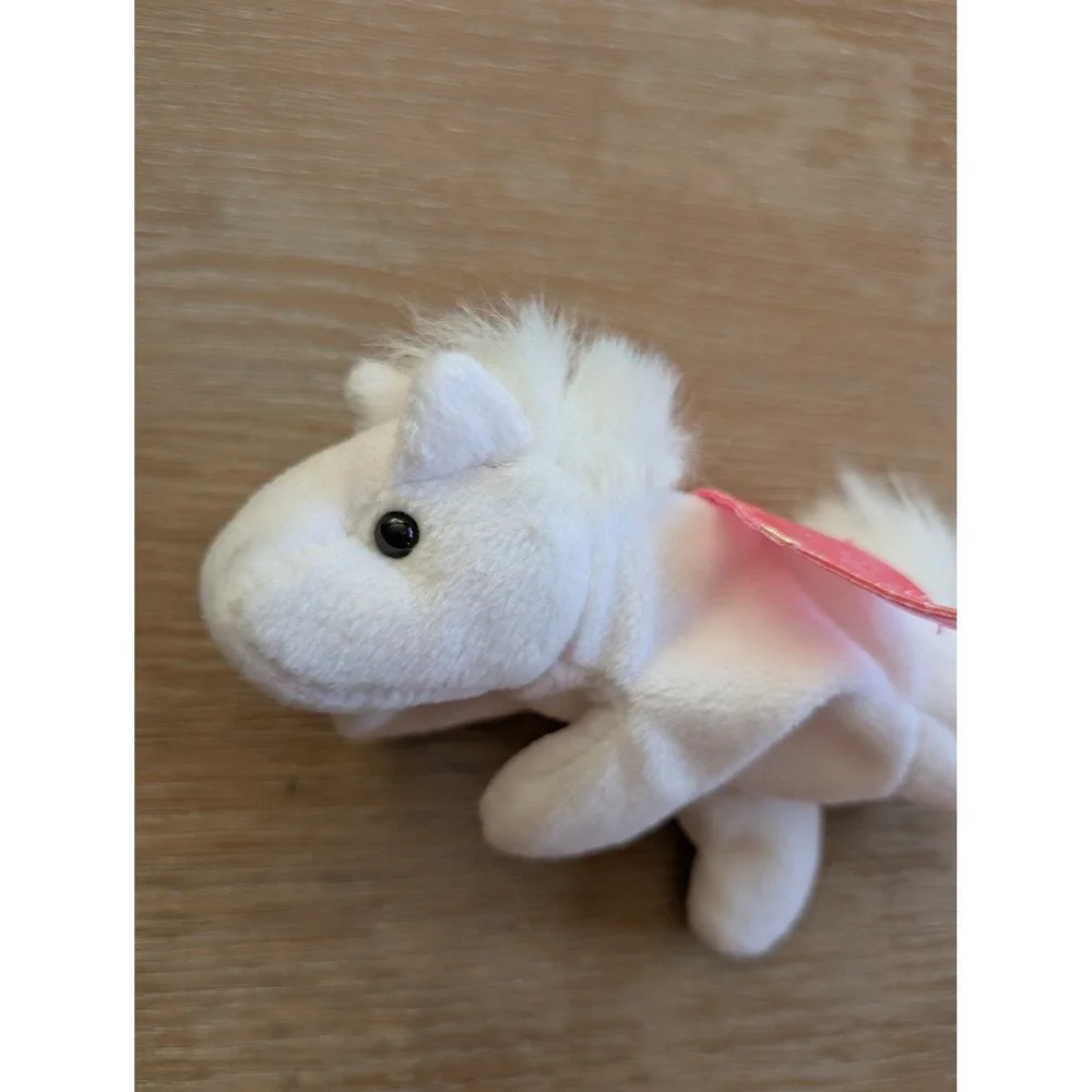 White‎ Pegasus Beanie Plush Iridescent Pink Wings Unicorn Horse Nursery Fantasy